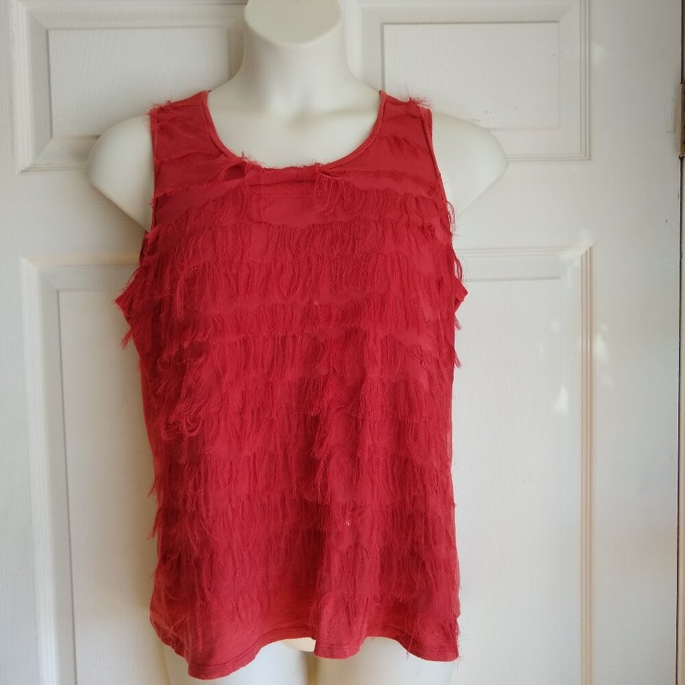 coldwater creek orange tank top with fringe raw edge polyester trim